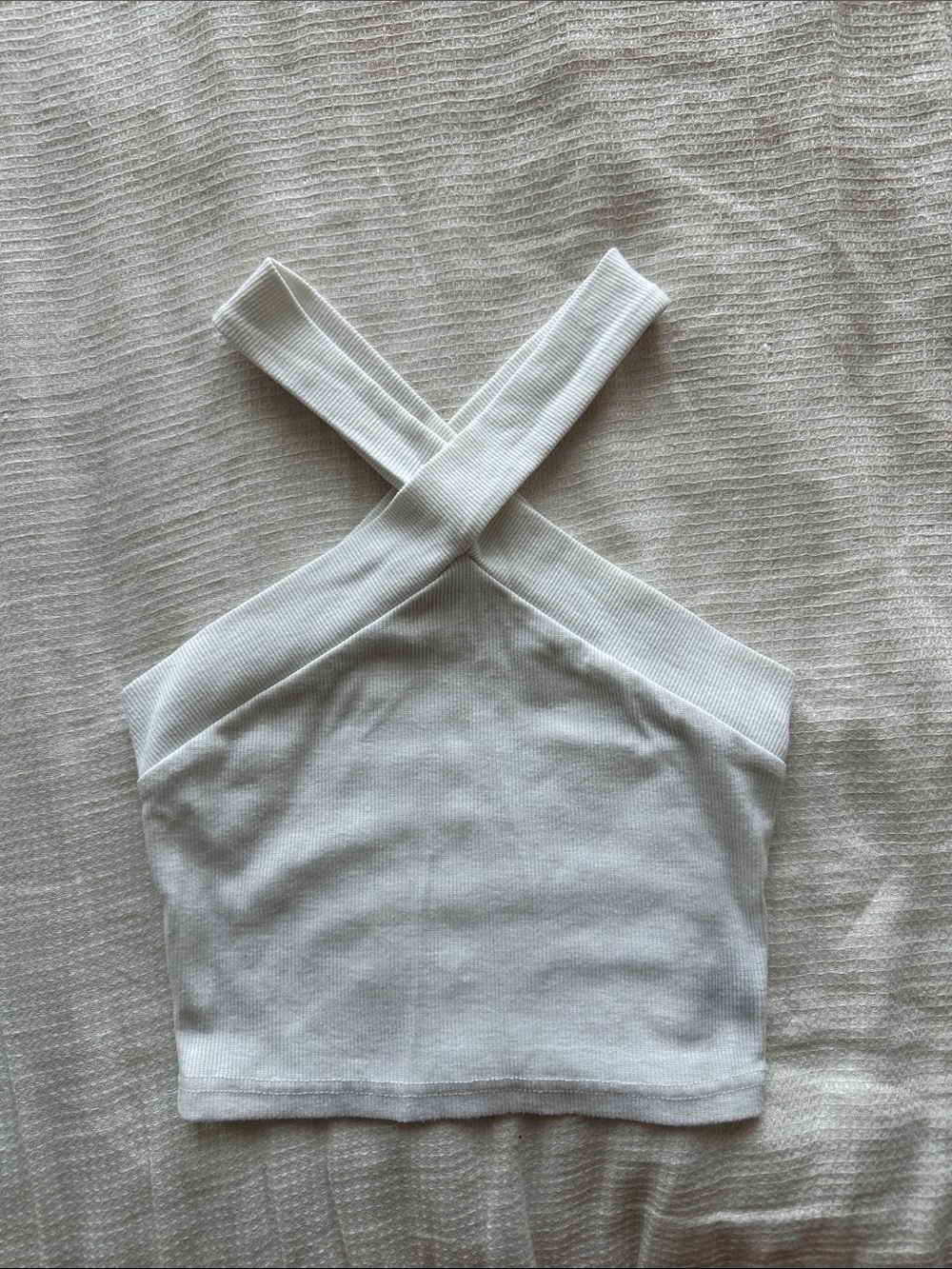White Criss Cross Ribbed Halter Crop Top